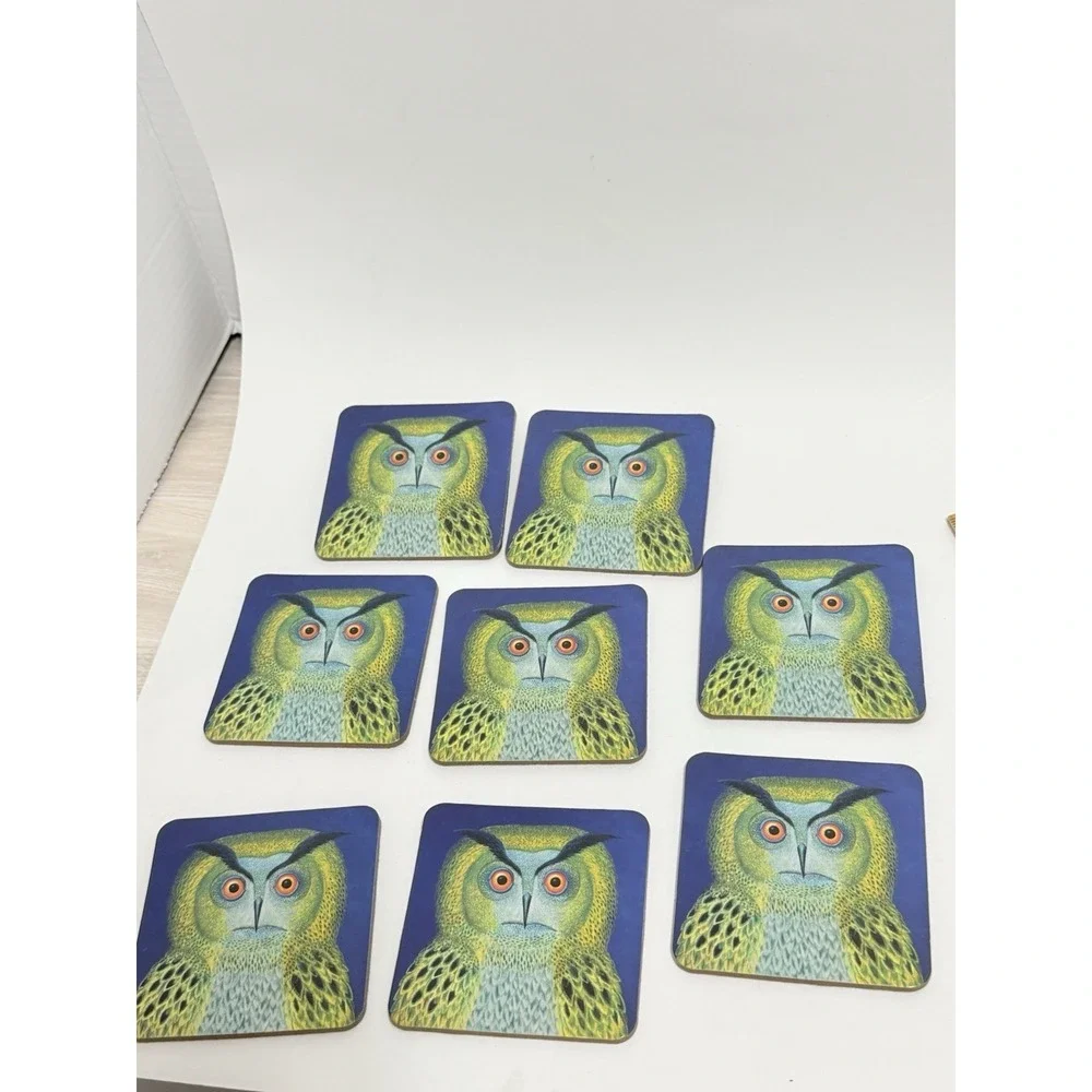 Tamas Galambos OWL‎ Set of 8 Cork-Backed Laminated Coasters NEW A10